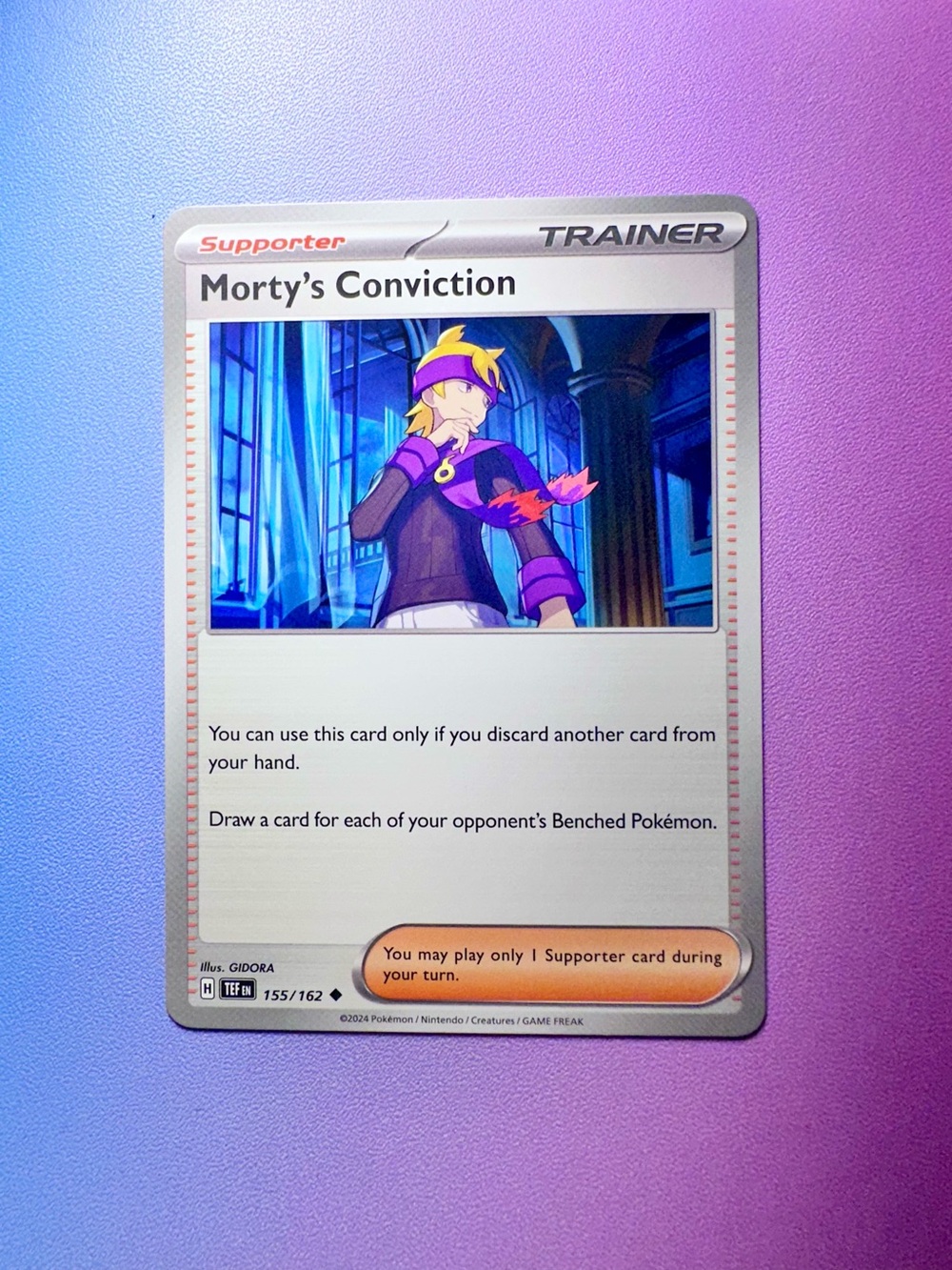 morty’s conviction - 155/162 (uncommon) — pokemon: temporal forces